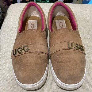 UGG Tan Slip-On Shoes with Pink Lining